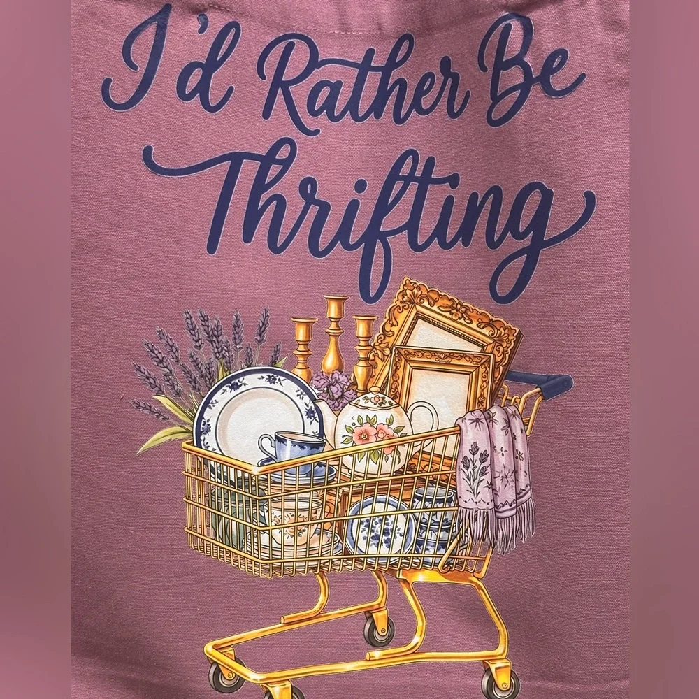 Lavender Market Tote Bag with Thrifting Design - Picture 2 of 2